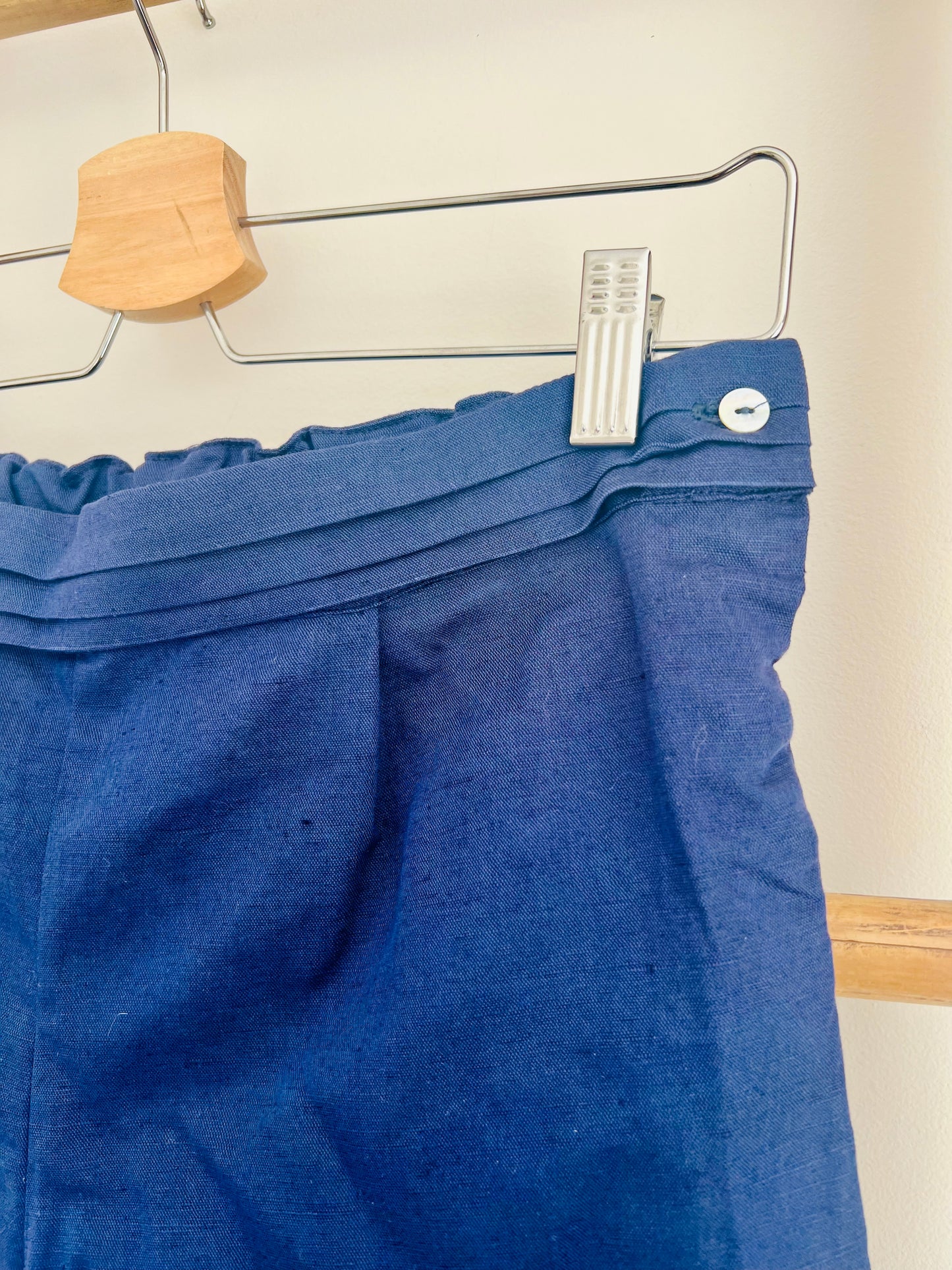 Navy Blue Pleated Belted Shorts
