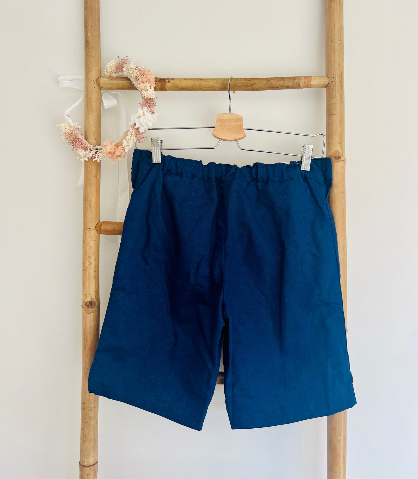 Navy Blue Pleated Belted Shorts