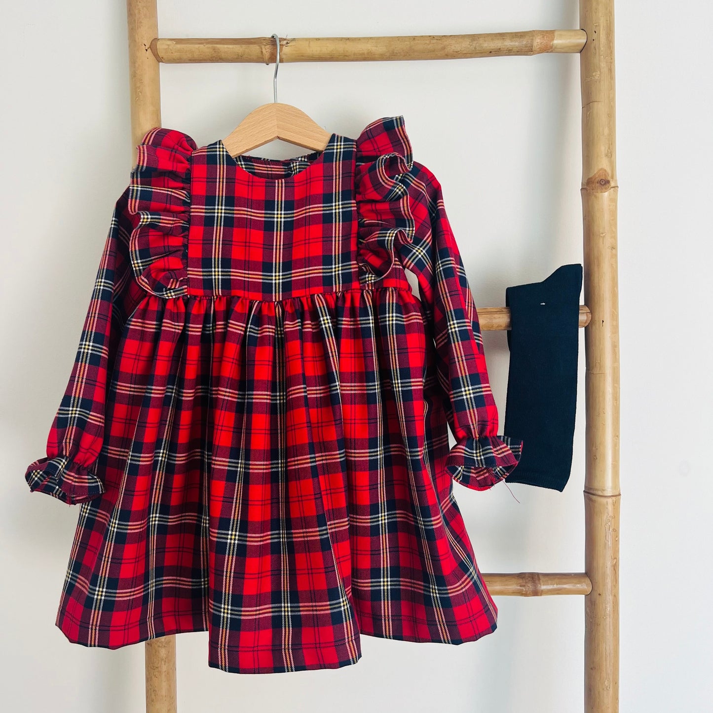 Vestido folho tartan vermelho