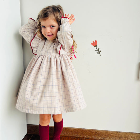 Vestido folho tartan bege