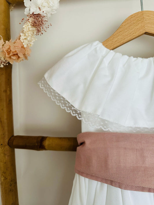 Kika White Optical Dress with Lace Collar