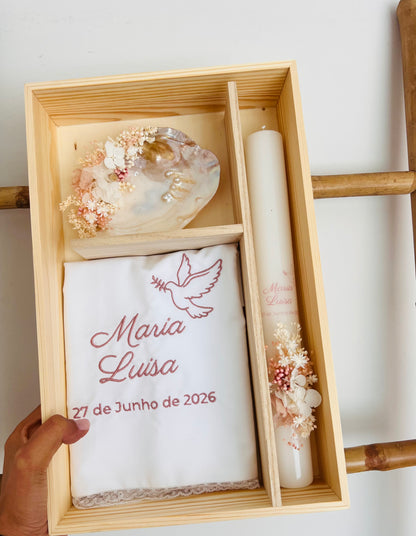 Conjunto de batismo com flores