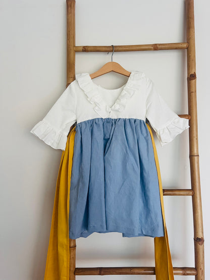 vestido 4 anos azafata com faixa amarela