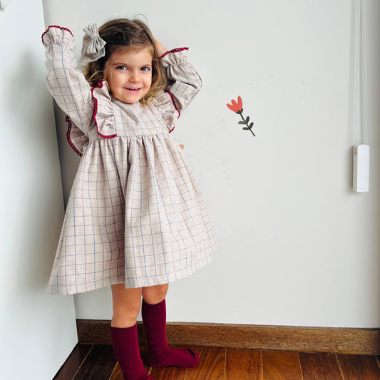 Vestido folho tartan bege