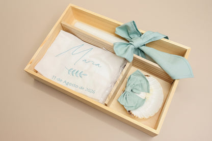 Conjunto de batismo com folha