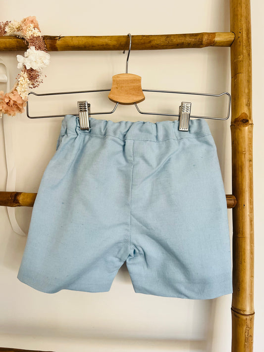 Shorts con cinturón plisado - Azul Bebé - Niño
