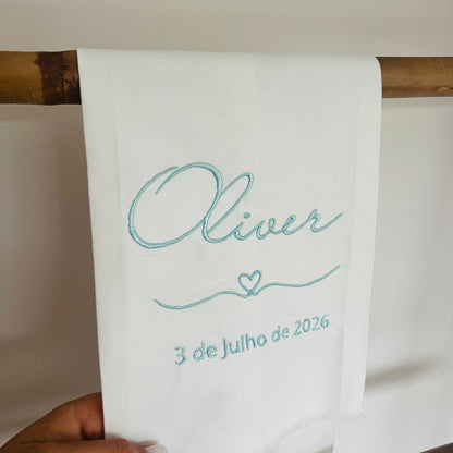 conjunto vela toalha concha para batizado menino 
