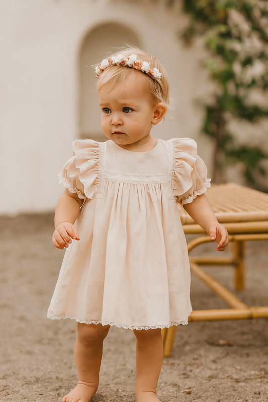 vestido em linho com entremeios